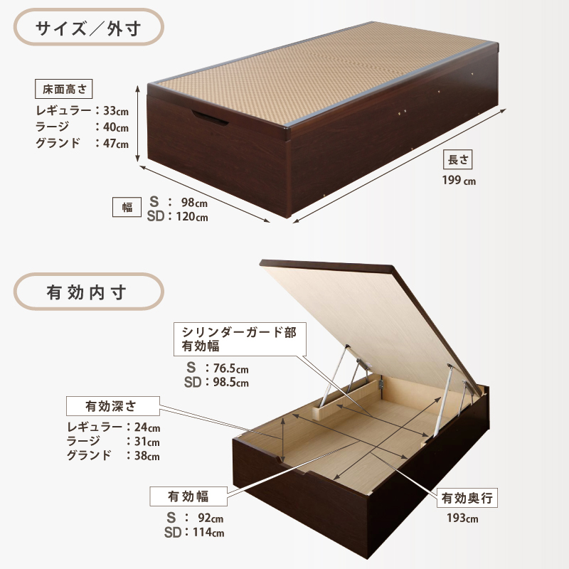 床面47cm グランド畳 国産畳 セミダブルヘッドレス 日本製 ガス圧 縦 関東地区は組立込み 彩羽 いろは ＃13 | ブランド登録なし | 15