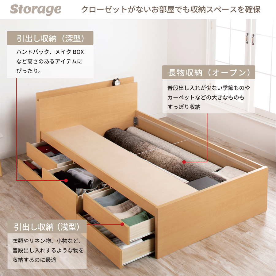 すのこベッド シングルベッド 収納付ベッド ベッドフレーム 全長 190cm
