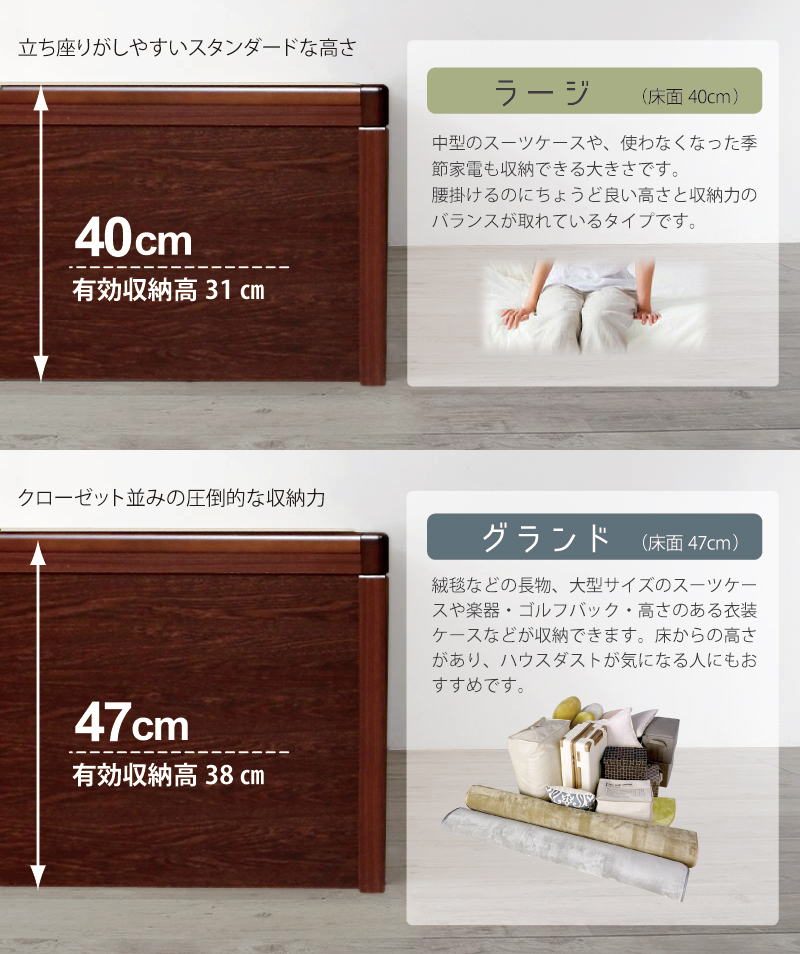 床面33cm レギュラー すのこ ベッド セミダブルカウンター 日本製 ガス圧 縦 関東地区は組立込み ロートブルグ ＃13