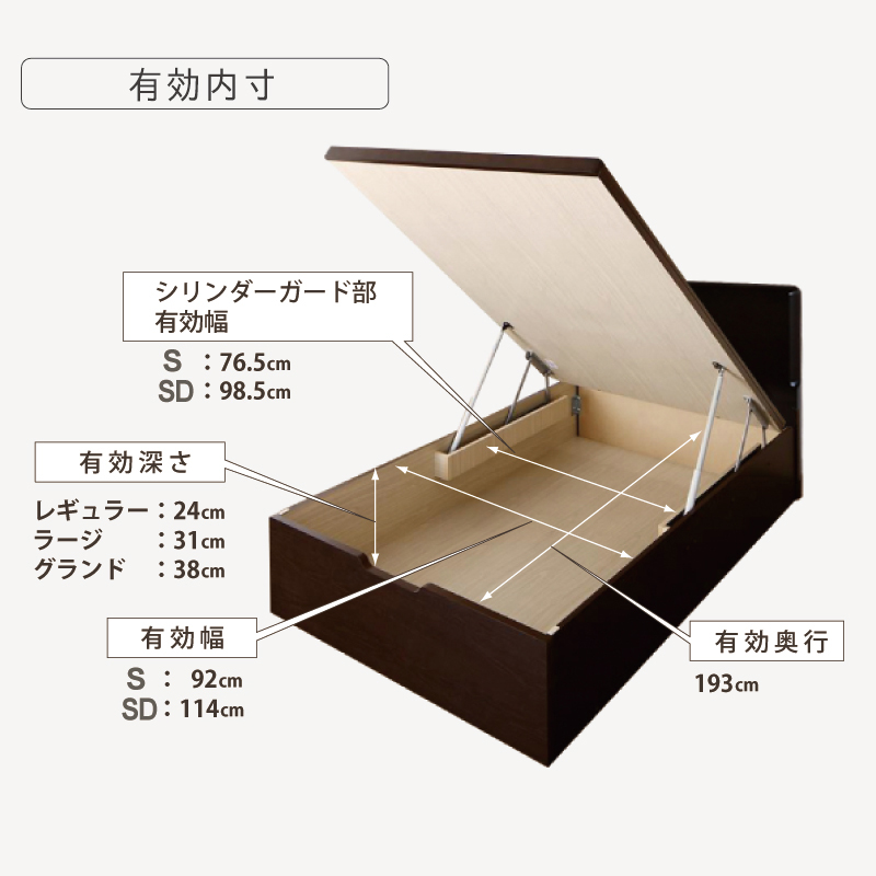 床面33cm レギュラー すのこ ベッド シングル フラットパネル 日本製 ガス圧 縦 関東地区は組立込 ロートブルグ＃13