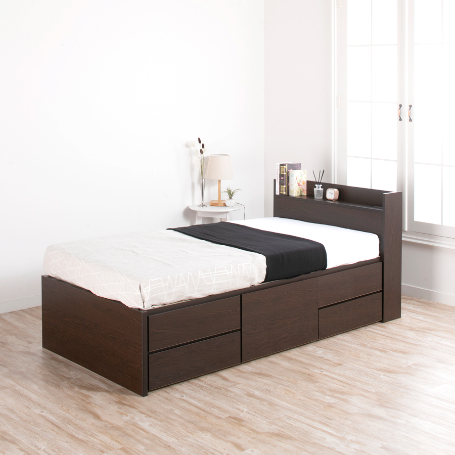 収納付ベッド シングルベッド ベッドフレーム ショート 5杯引出 日本製