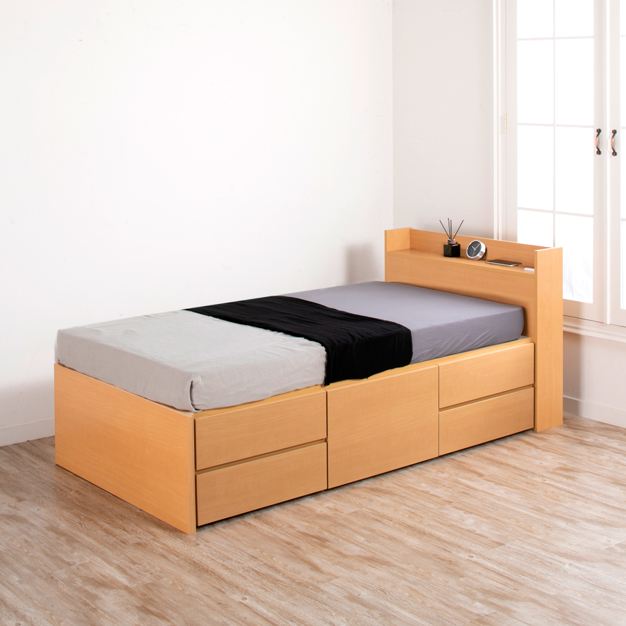 収納付ベッド シングルベッド ベッドフレーム ショート 5杯引出 日本製