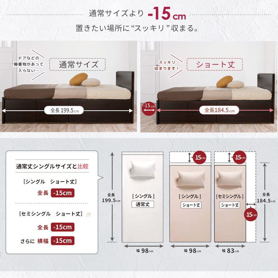 2BOX収納ベッド コンパクト セミシングルショート 日本製 幅83cmフレームのみ #14 敷板付き【オルドネス】【6/13より価格改定】｜kaguranger｜06