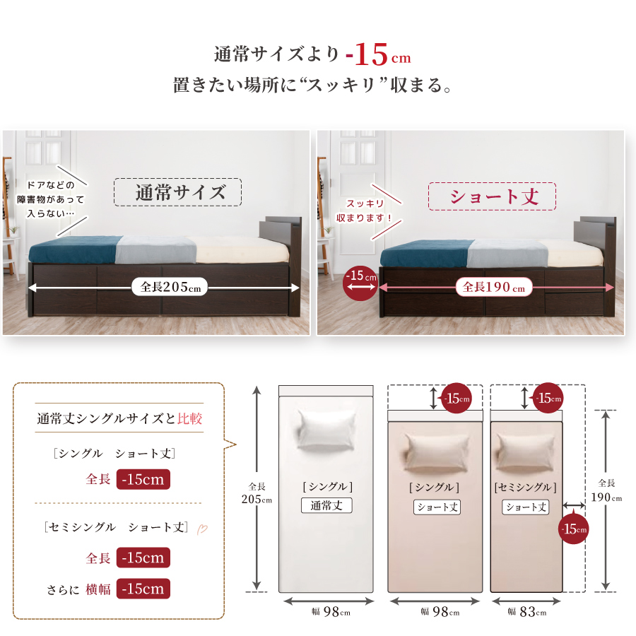 2BOX収納ベッド コンパクト セミシングルショート 日本製 幅83cm フレームのみ  #14 敷板付き【レイエス 】｜kaguranger｜06