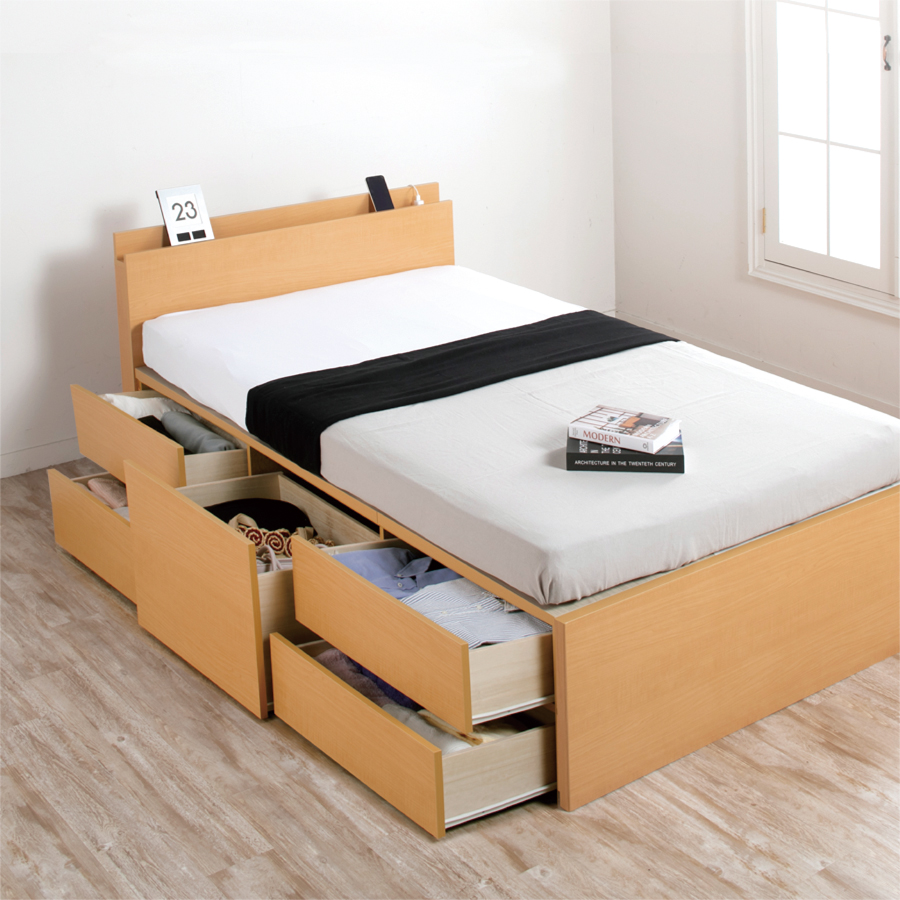 収納付ベッド シングルベッド ベッドフレーム 5杯引出し 収納付
