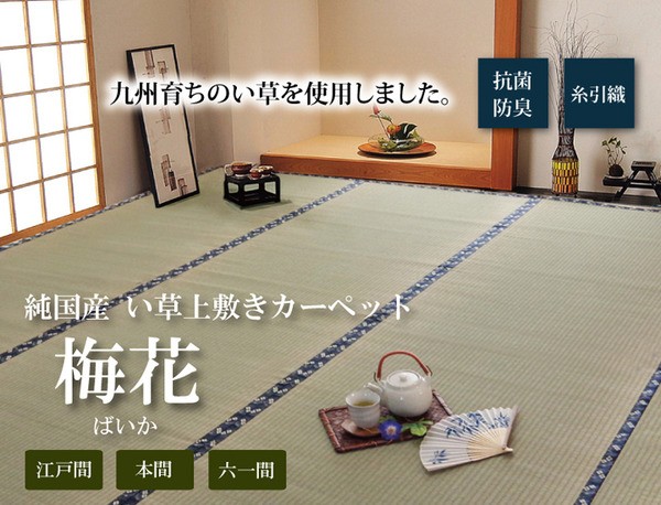 日本製 い草 上敷き/ラグマット 〔糸引織 六一間2畳 約185×185cm