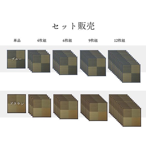 い草 ユニット畳/置き畳 〔ブルー 約82×82×1.7cm 6枚1セット〕 正方形