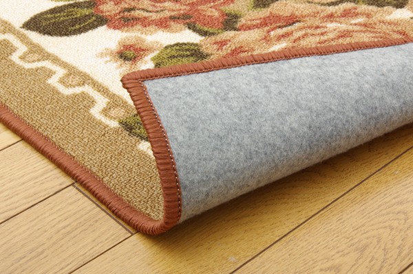 簡易 ラグマット/絨毯 〔花柄 ブラウン 約200×250cm〕 洗える 撥水加工