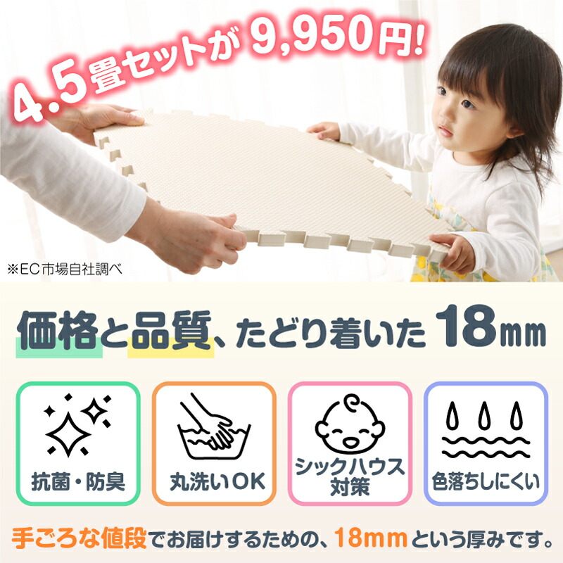 ジョイントマット ジョイント マット カーペット ラグ 大判 厚手 ノンホルム 抗菌 防臭 200×250 250×250 正方形 防音 床暖房対応 45cm 18mm 36枚 4.5畳