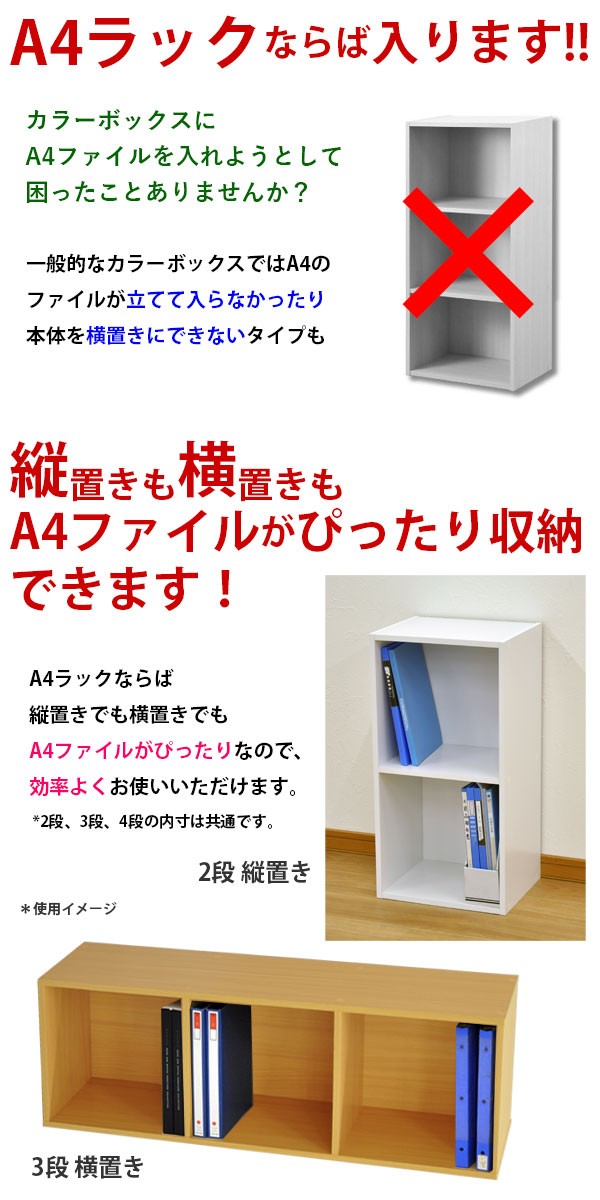 A4対応カラーボックス2段 (2個)幅35.9cm 奥行き29.2cm 高さ70.6cm 送料