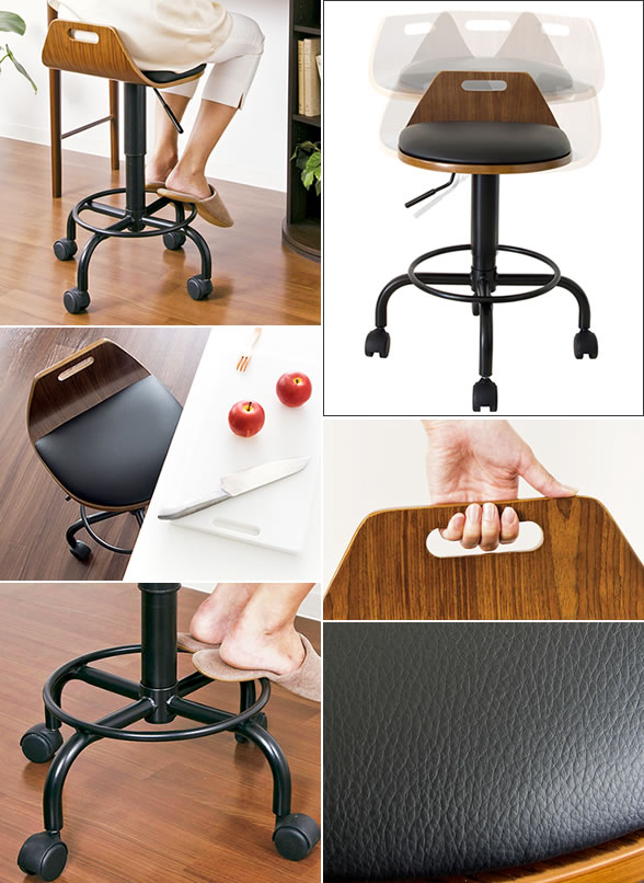 バーチェア カウンターチェア 低め キャスター付き 背もたれ付き 座面