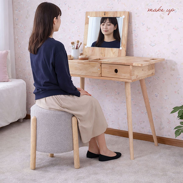 ドレッサー デスク ハイタイプ 鏡付き (約)90×45 天然木 ラバーウッド