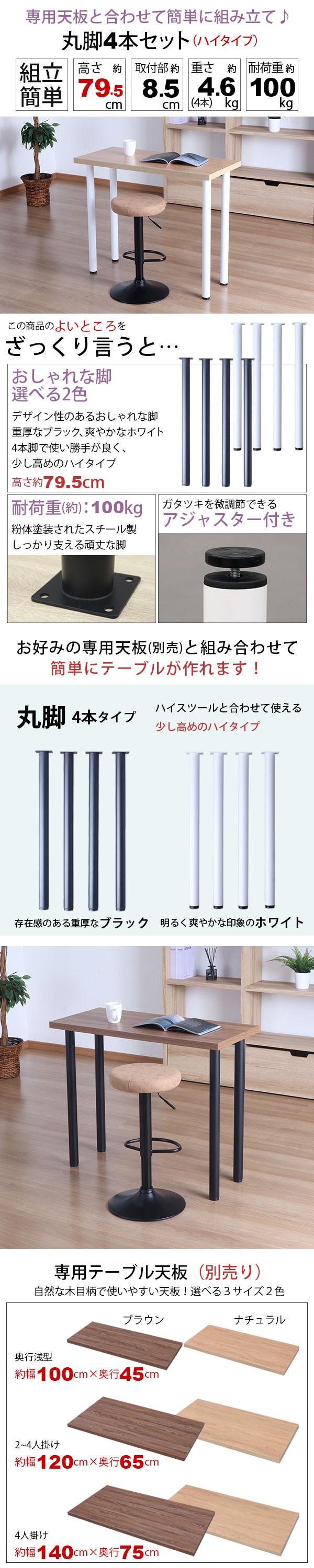 テーブル 脚 パーツ DIY 高さ79.5cm(約高さ80cm) 4本セット