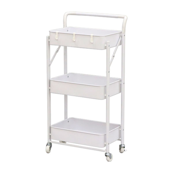 折りたたみワゴン 3段 キャスター付き 45幅 メッシュ底 ほぼ完成品