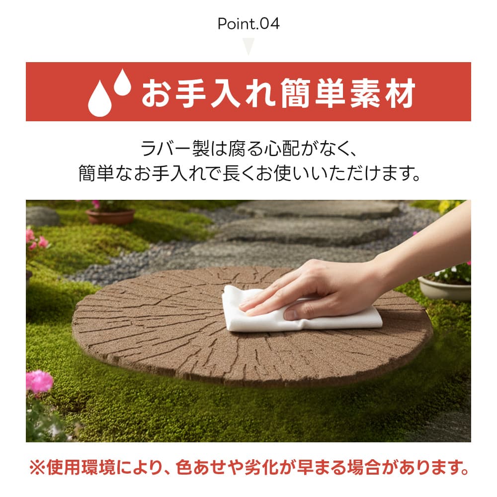 丸型ラバーステップ 4枚セット 枕木風 切り株 ラバー製 45cm 木目調