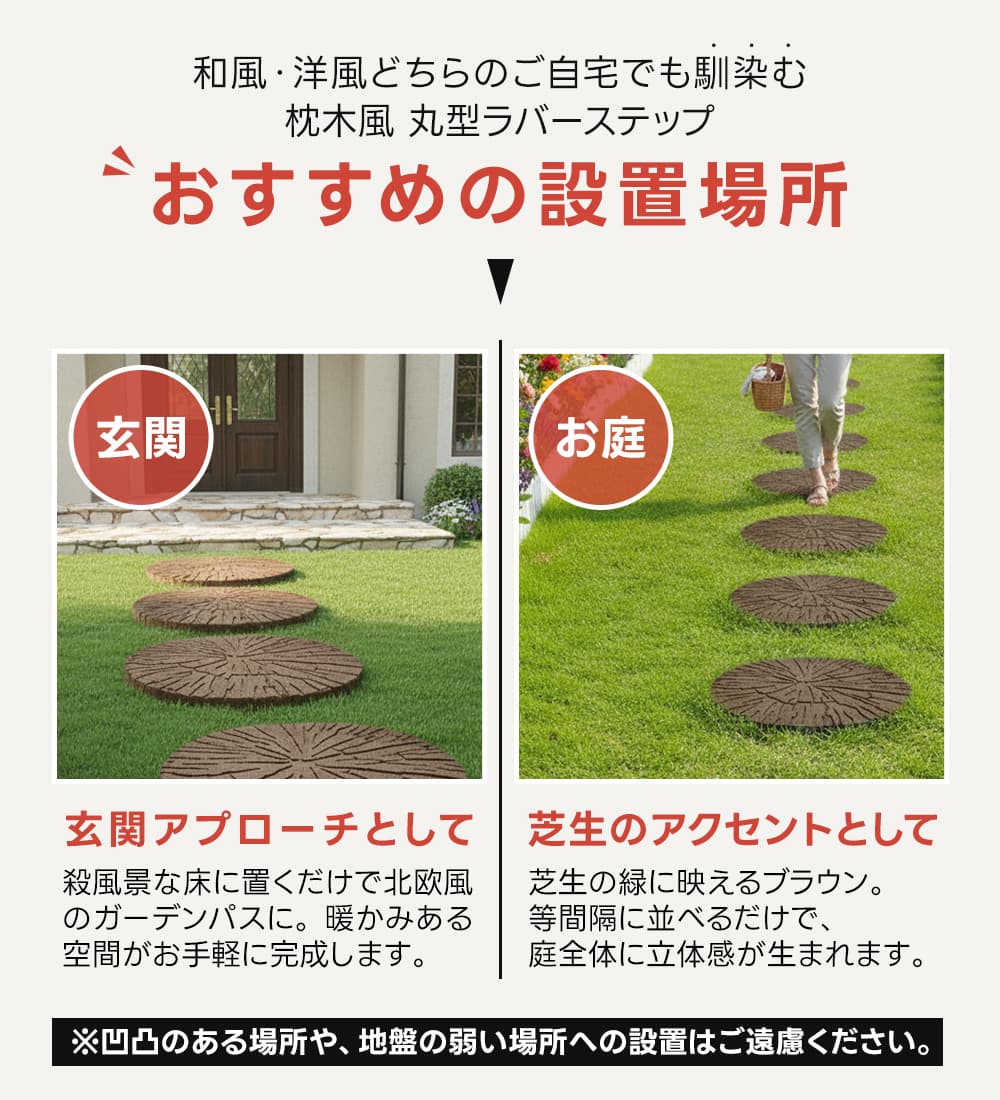 丸型ラバーステップ 4枚セット 枕木風 切り株 ラバー製 45cm 木目調