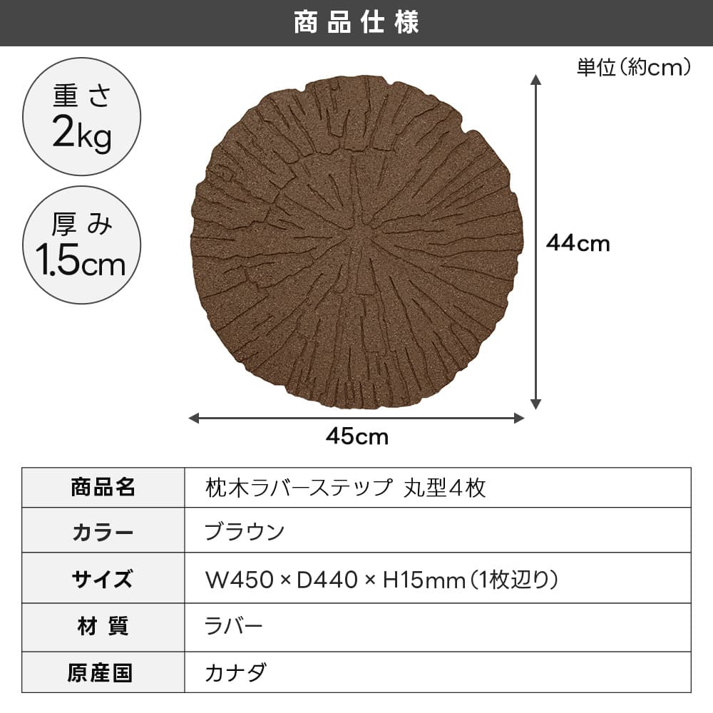丸型ラバーステップ 4枚セット 枕木風 切り株 ラバー製 45cm 木目調