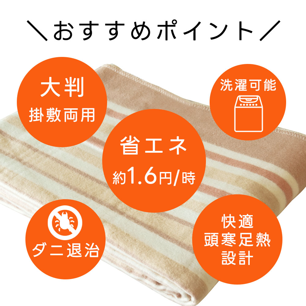 電気毛布 掛け敷き 洗える 大判 200x140cm EM-8013 省エネ 80w 温度