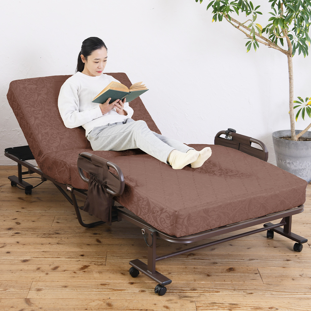 電動ベッド 折りたたみベッド セミシングル コイルスプリング ボンネルコイル 電動リクライニング 折りたたみベッド