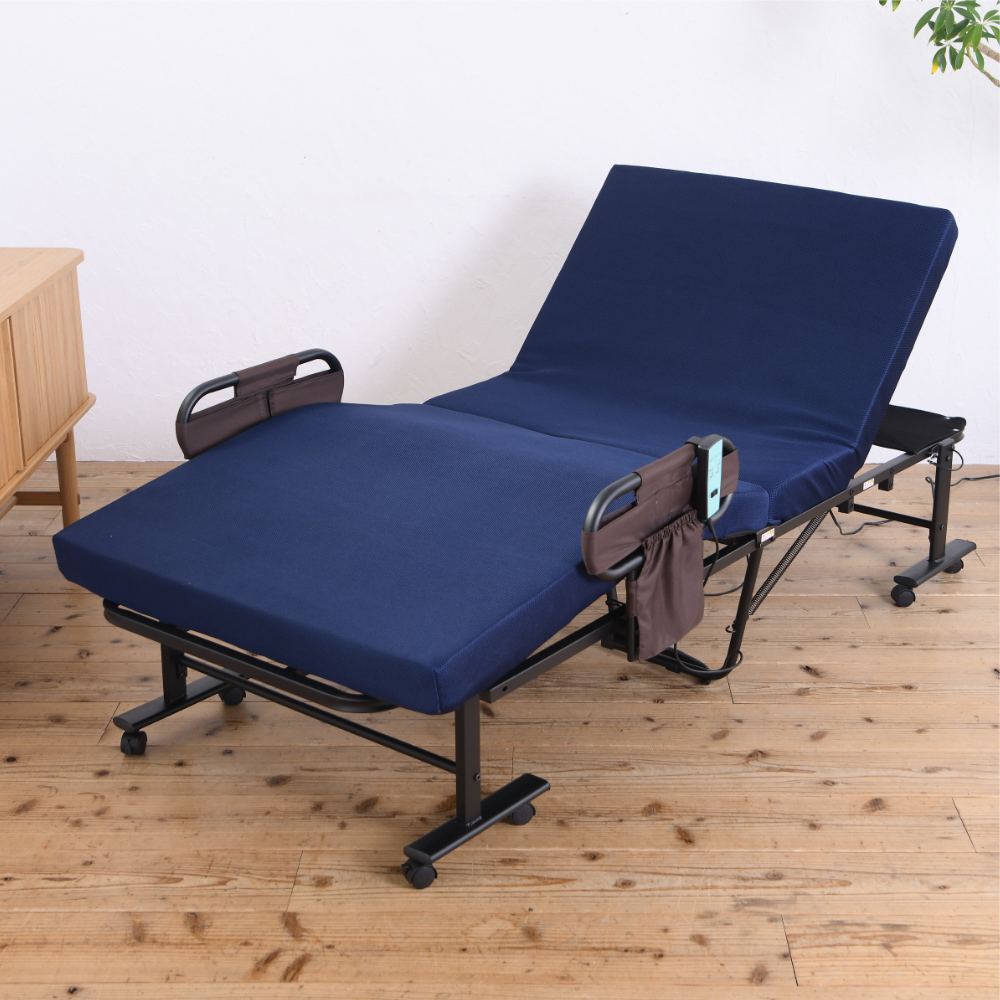 ●折りたたみ移動ベッド②（紺色・リクライニング） 折りたたみベッド ベッド 簡易ベッド リクライニングベッド 折りたたみ