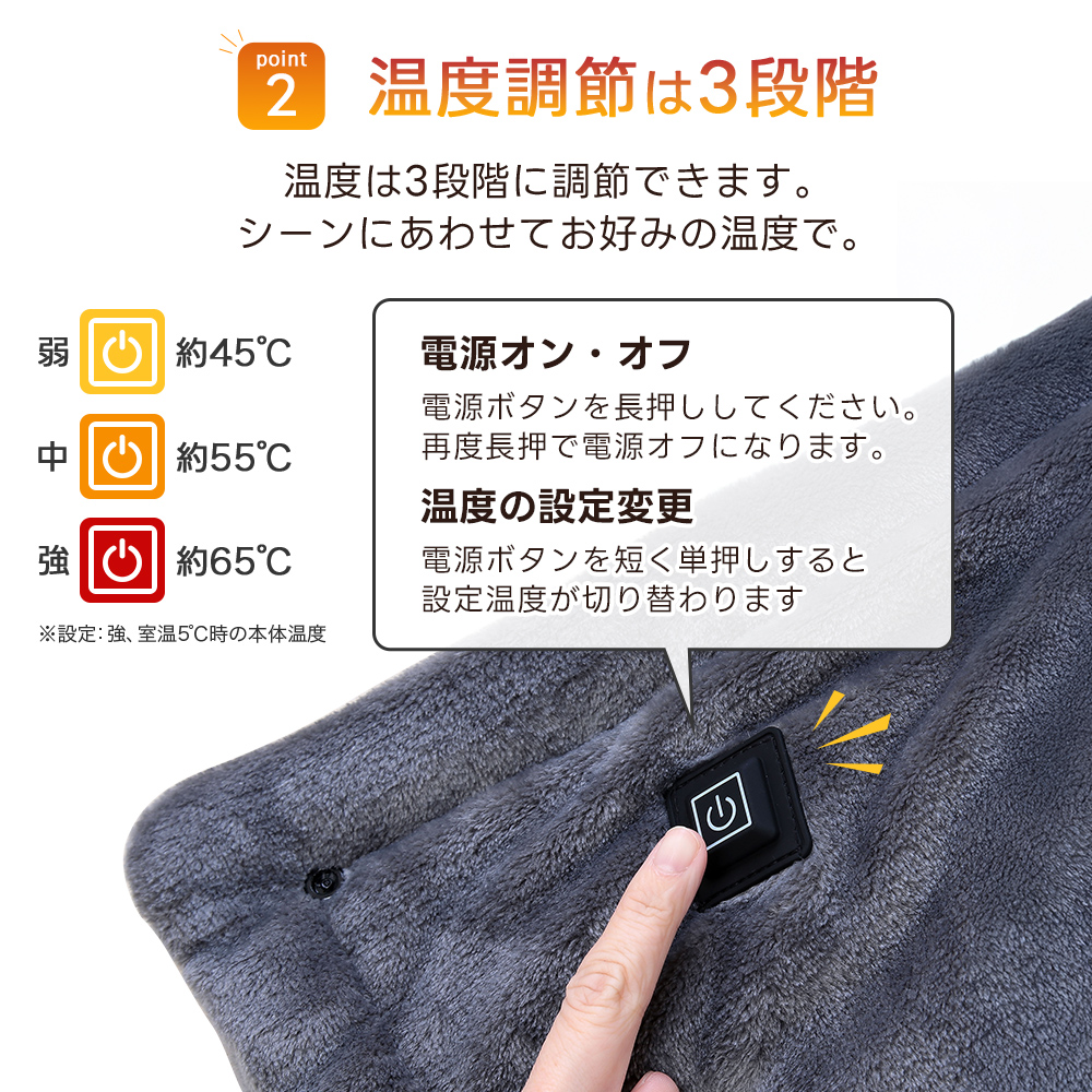 あったかブランケット ネイビー/グレー モバイルバッテリー付き 発熱