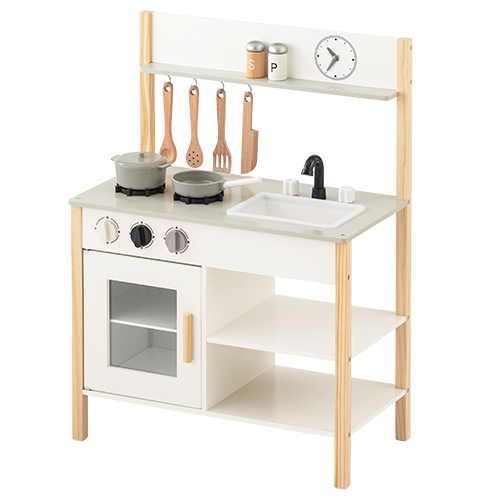高価値 インテリアのゲキカグ Yahoo 店おままごと キッチン コンパクト ごっこ遊び おなべ フライパン 料理器具 調味料 コンロ 蛇口 時計 収納 棚 3歳 4歳 5歳 おしゃれ ミニ ラック 木製 Redoriente Net