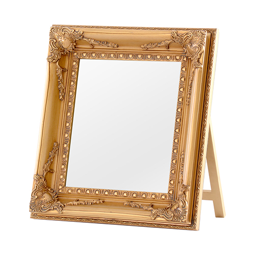 スタンドミラー 卓上ミラー 鏡 アンティーク 化粧鏡 おしゃれ メイクミラー 卓上鏡 木製 大型 大きめ ゴールド スタンド式 玄関 化粧台
