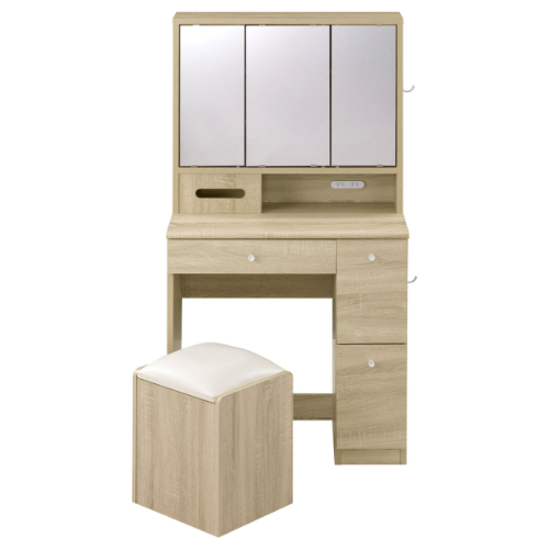 ぼん家具 【完成品】 ドレッサー 三面鏡 椅子付き 化粧台 鏡 3面ミラー