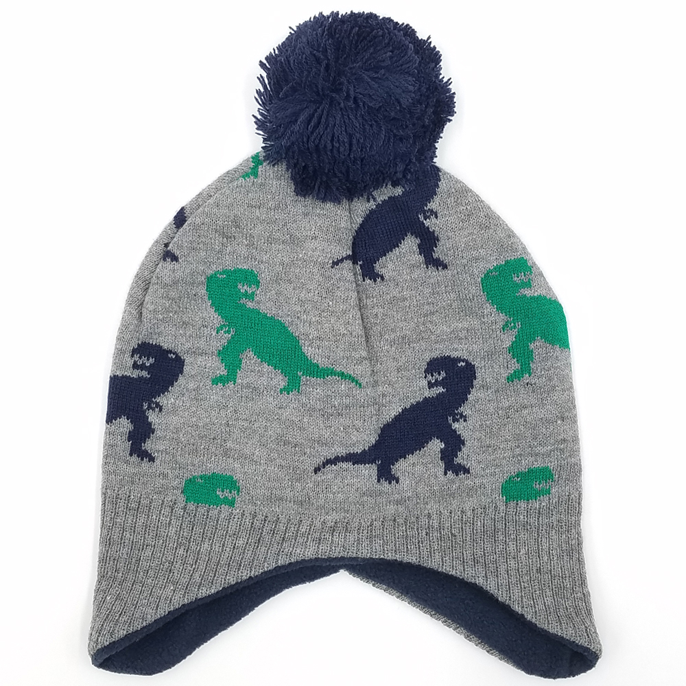 恐竜 耳あて ニットキャップ キッズ ジュニア ニット帽子 ポンポン