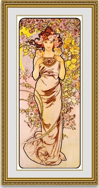 ミュシャ展❤️額縁❤️絵画❤️人物画❤️ピンク ミュシャ 「4つの芸術 舞踏 Dance」 額縁付きの購入なら絵画