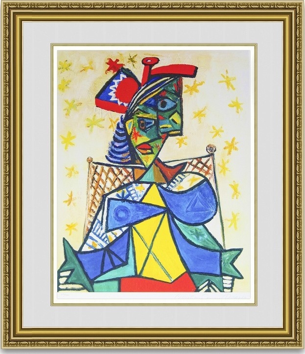 複製画購入 パブロピカソ Seated Woman with Red and Blue Hat