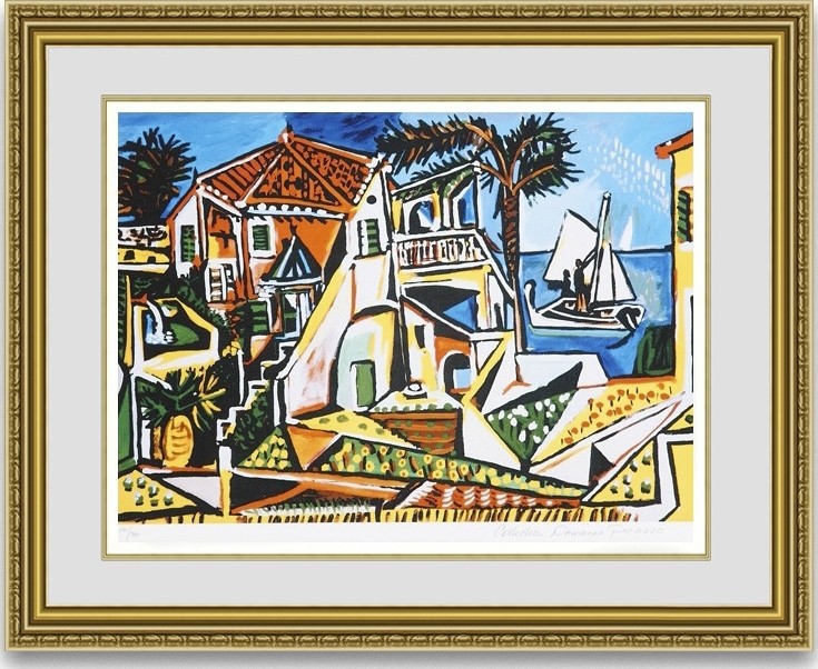 絵画購入 【人気作品】 パブロピカソ 地中海の風景 額縁付き : 絵画