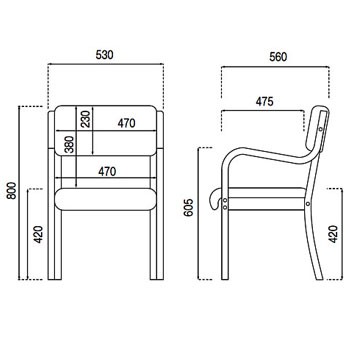 介護施設向けダイニングチェア フランコUFC4のサイズ