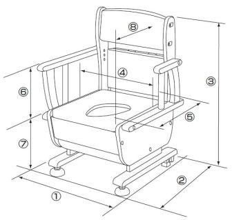 家具調トイレ さわやかチェア泉(肘掛はねあげタイプ)サイズ