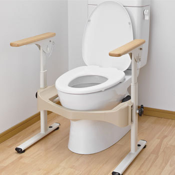 安寿 洋式トイレ用フレームS-はねあげR-2（スチール） 木製ひじ掛けの説明