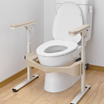 安寿 洋式トイレ用フレームS-はねあげR-2 （スチール）プラスチックひじ掛けの説明