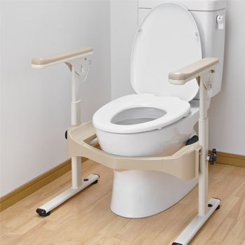 安寿 洋式トイレ用フレームS SUS はねあげR2（ステンレス） プラスチックひじ掛けの説明