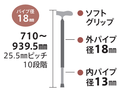 杖、まだお取り引き出来ます 抗菌 伸縮杖 イージーソフトグリップ 伸縮アルミ杖 スリム 径18mm ミキ