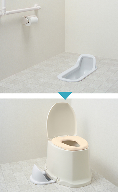 簡易設置型洋式トイレ サニタリエースSDソフト便座 据置式(補高5cm) 871-135 アロン化成 被せるタイプの説明