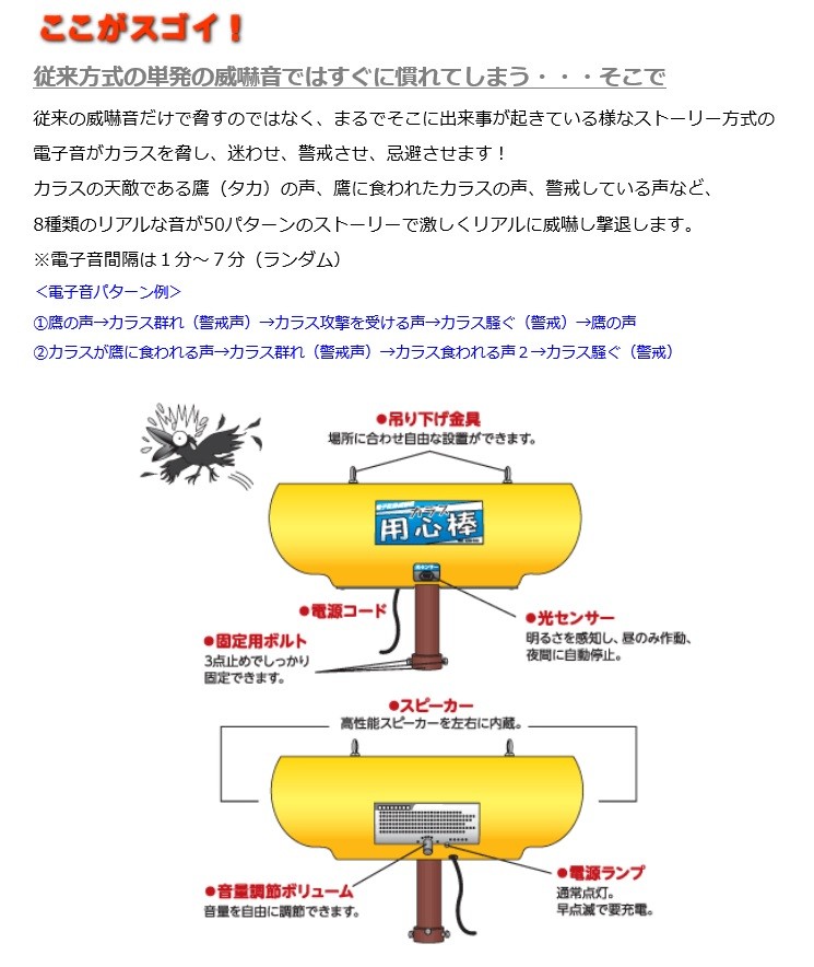 協和テクノ カラス用心棒(KRS-100) バッテリー使用タイプ カラス専用防除機 AC100V電源対応変更可能 カラスよけ 鳥よけ 鳥害対策  鳥獣害用品 /【Buyee】 