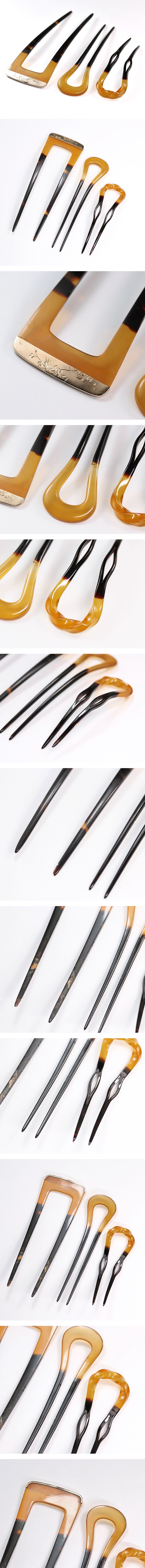 【開】本べっ甲（鼈甲） 簪三点 16.3g 櫛髪挿し髪飾り 和式装身具 AC191