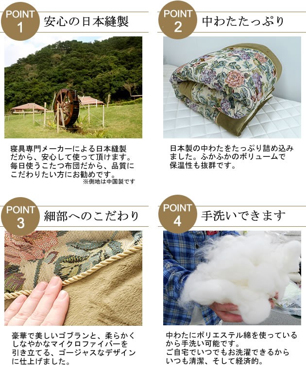 SALE こたつ布団セット ゴブランパッチ マイクロファイバー 長方形 掛