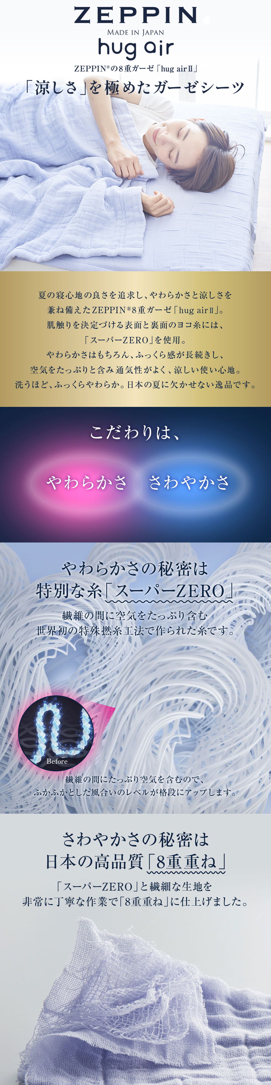 ZEPPINハグエアー 8重 ガーゼシーツ
