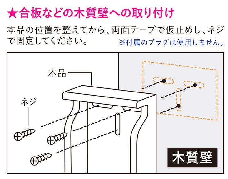 合板などの木質壁への取り付け