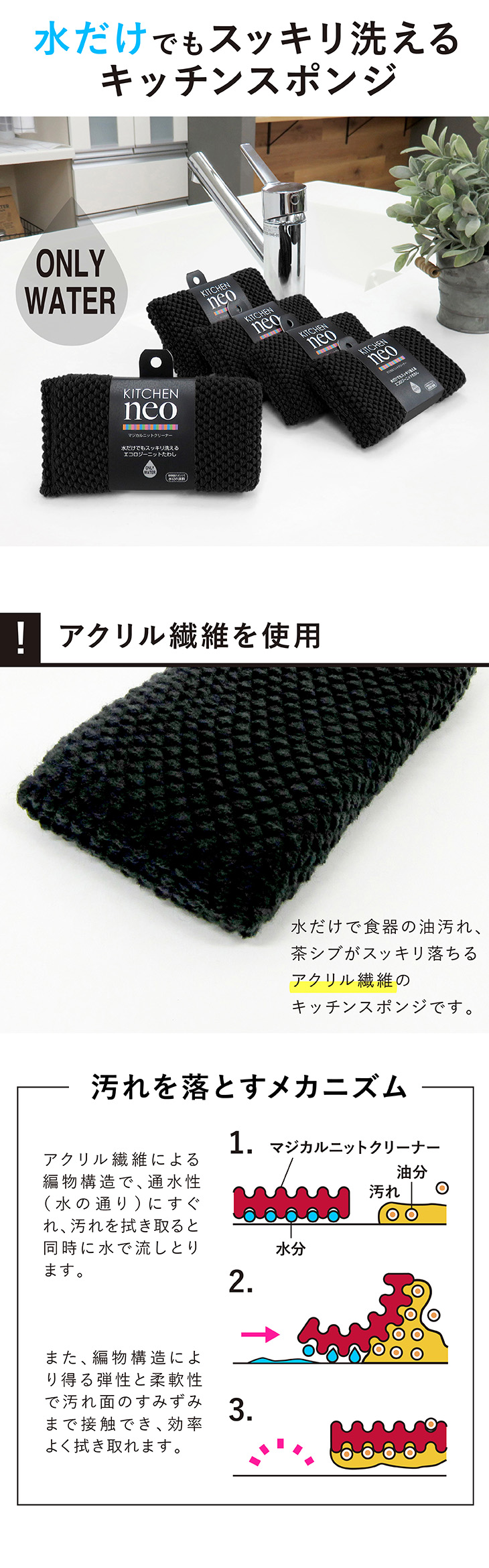 ニットスポンジ 3個セット ネットスポンジ アクリル ニット クリーナー