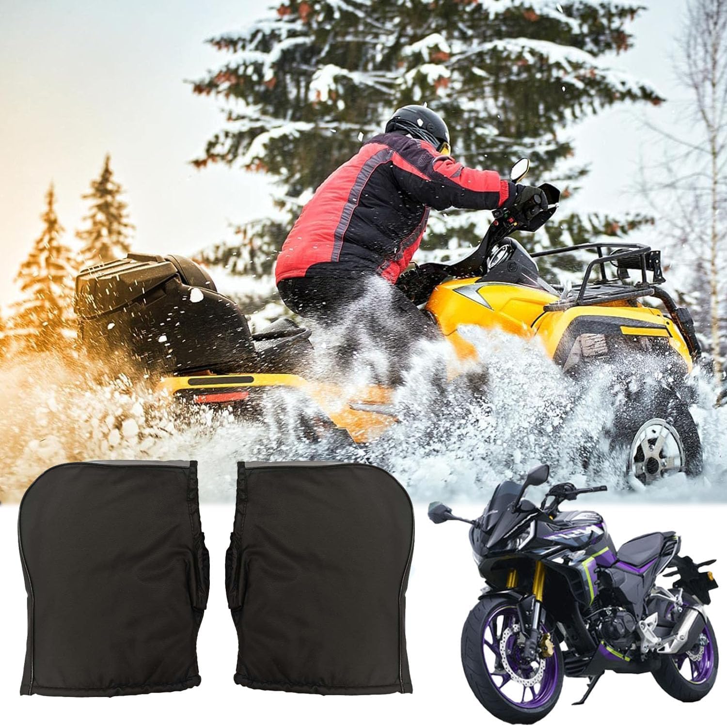 バイク用ハンドルカバー 厚め、 裏起毛 長め 手首まで、 完全防水