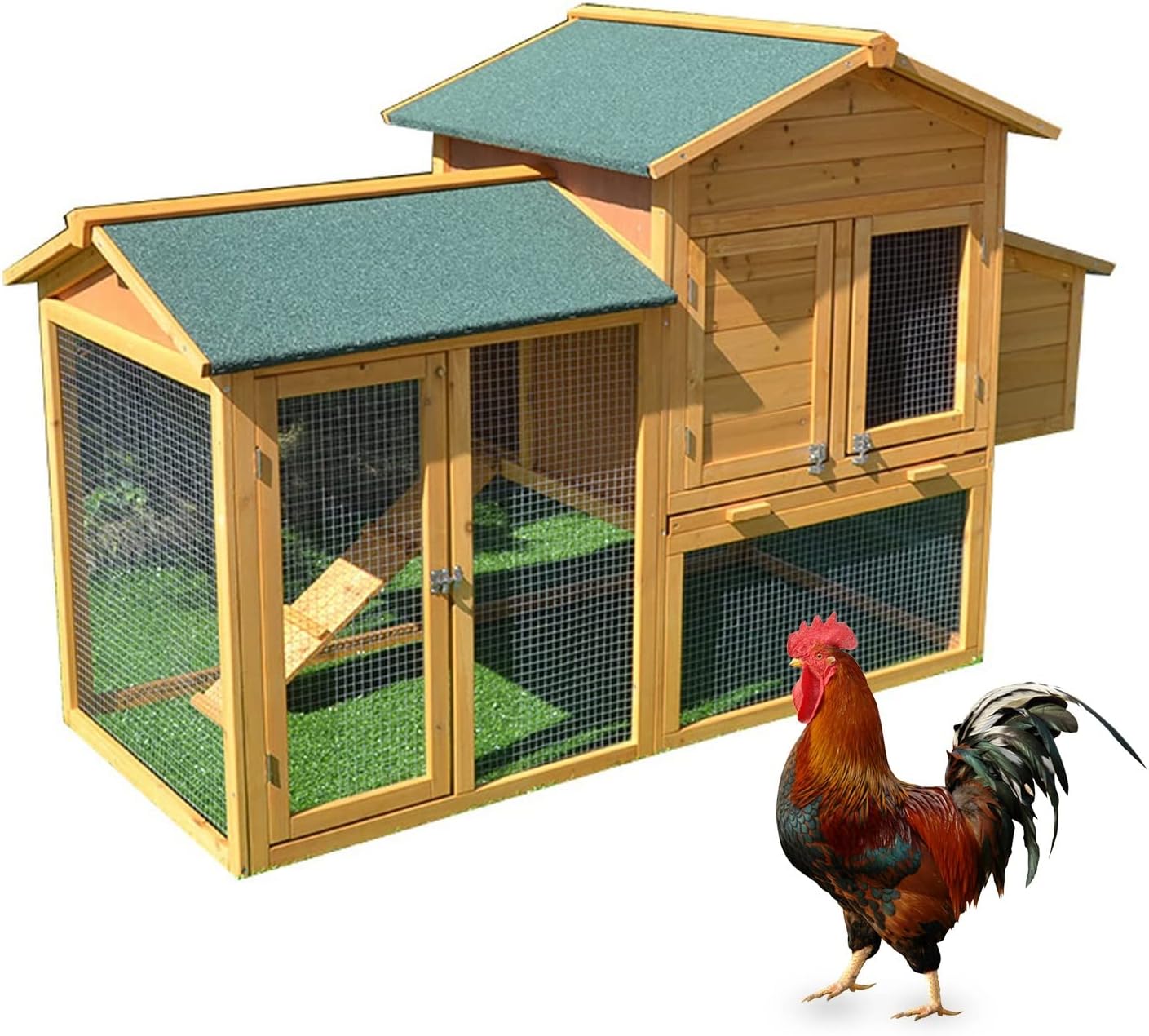 鶏小屋 鶏用ケージ 金網製の戸と窓 アスファルト屋根付き トレイ付き