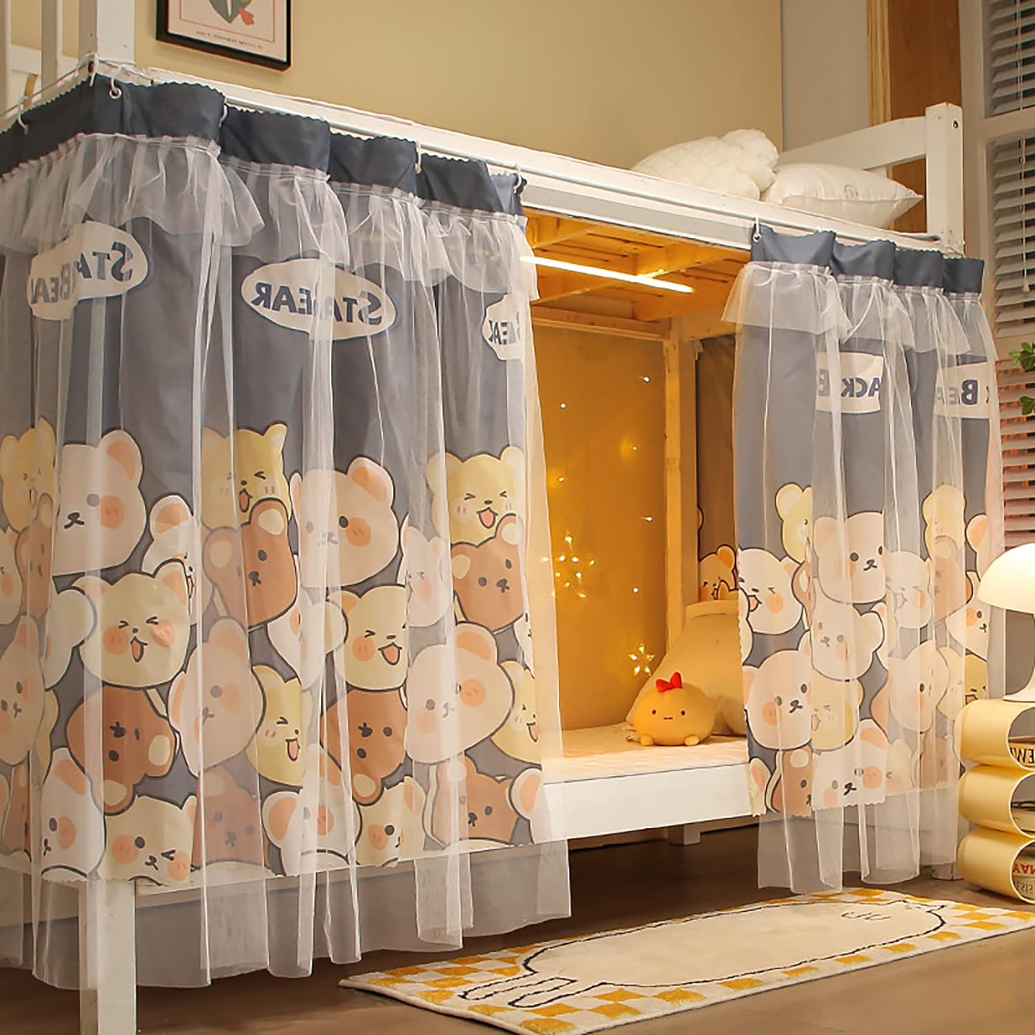 間仕切りカーテン 蚊帳 学生 寮 下段ベッド用 遮光 ベッドカーテン 2段ベッド用 断熱 防塵 虫よけ カーテン 部屋飾り 寝具 通気性 取り付け簡単  洗える 男女兼用