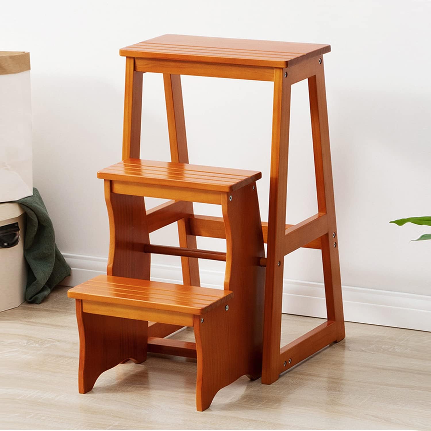 木製ステップチェア 椅子はしご 踏み台 屋内 折りたたみ脚立階段椅子 ステップ スツール 木製のはし...