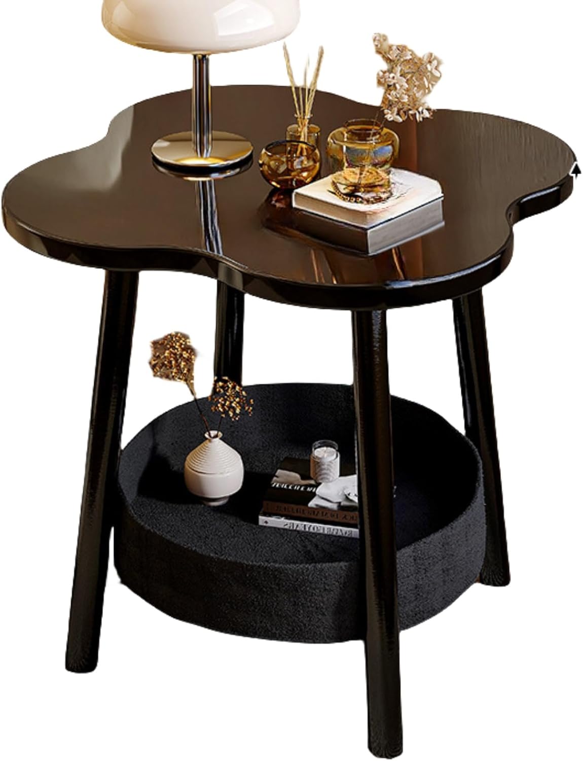 花の形サイドテーブル 金属製 食卓テーブル 2段 ダイニングテーブル